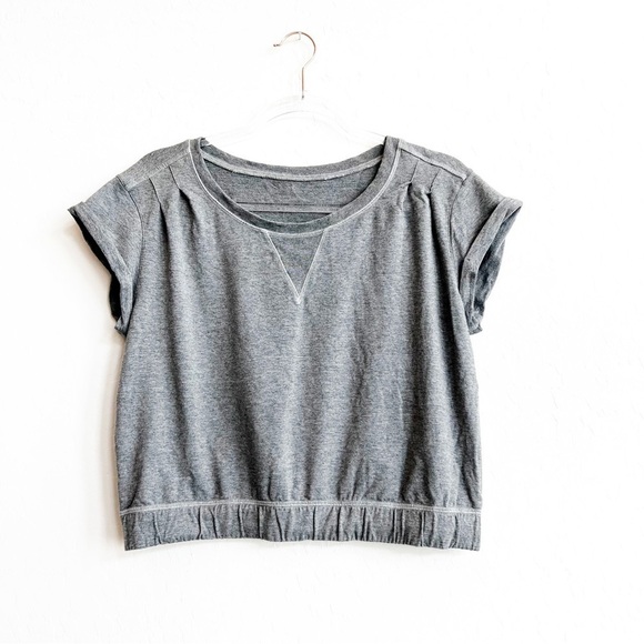 Lululemon Women's Roll Up Crop Top Shirt Short Sleeve Grey French Terry 6 - Picture 2 of 6